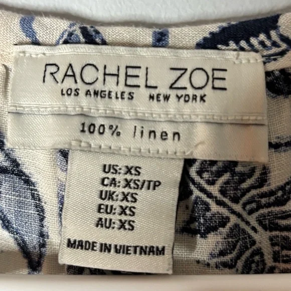 Rachel Zoe Linen Dress with Navy and Cream Floral Pattern - Picture 3 of 4